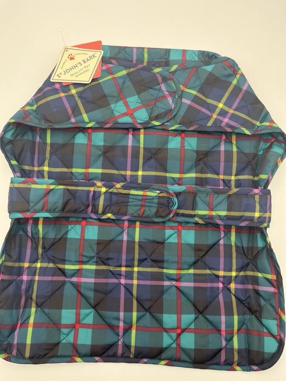 NEW WITH TAGS St John's Bark Dog Coat Jacket Large Navy Tartan Plaid Quilted